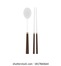 Chopsticks and spoon vector. chopsticks white background. wallpaper. free space for text. copy space.