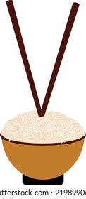 Chopsticks Standing in Bowl of Rice VEctor Illustration over White