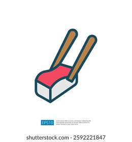 Chopsticks and Sushi Icon Representing Asian Cuisine Preparation Tools in Vibrant Colors