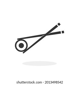 Chopsticks With Sushi Roll Black Icon Vector illustration