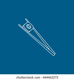 Chopsticks With Sushi Roll Line Icon On Blue Background