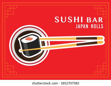 chopsticks with sushi roll, Vector chopsticks Holding sushi roll 