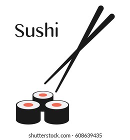 chopsticks and sushi roll vector illustration