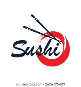 Chopsticks Swoosh Bowl Oriental Japanese Cuisine, Japanese Sushi Seafood logo vector template