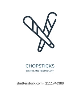 chopsticks thin line icon. food, eat linear icons from bistro and restaurant concept isolated outline sign. Vector illustration symbol element for web design and apps.