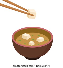 chopsticks and tofu vector. soup miso cartoon vector. free space for text. wallpaper. background. tofu vector.