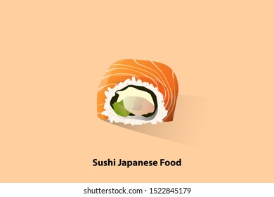 Chopsticks is tonging a sushi dipped in soy sauce.Japanese Food and Vector file.