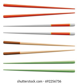 Chopsticks Vector Set. Realistic Wooden Set Of Classic Japanese, Chinese, Asian Food Chopsticks Isolated Illustration