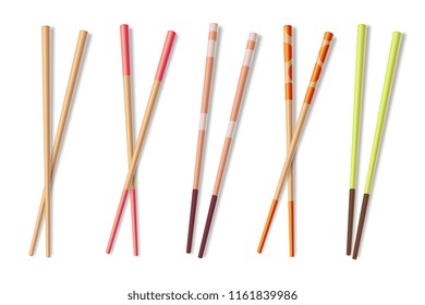 Chopsticks. Wooden asian eating sticks. Bamboo chinese food closeup chopstick isolated vector illustration. Stick wooden for asian dinner