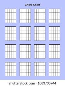 Satz Akkorddiagramm. Akkorddiagramm. Vektorgrafik. Tab leer. Tabulation. Tablette auf violettem Hintergrund.