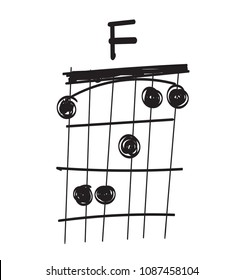 Chord diagram. Tab. Tabulation. Finger Chart. Basic Guitar Chords. Guitar Lesson. F. drawing