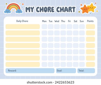 Gráfico de tareas para los niños. Rastreador diario de rutina para niños. Rutina escolar, diagrama de comportamiento, consecuencias, lista diaria de verificación. Gráfico de recompensas. Plantilla de gráfico de tareas imprimible para preescolares, kindergarteners.