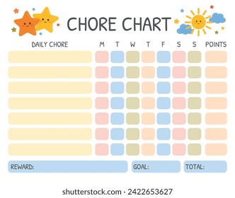 Chore Chart for kids. Daily Routine Responsibility Chart. To Do List. Kids reward chart, Habit Tracker. School Routine, Behavior Chart, Daily tasks Checklist for children, toddlers, preschoolers.