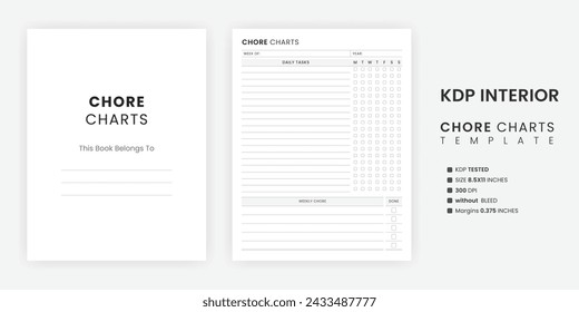 Chore Charts Printable for Kids and Adults Vector File Black and White Color Letter Size Template