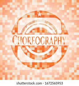 Choreography abstract orange mosaic emblem with background