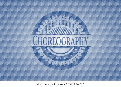 Choreography blue emblem with geometric background. Vector Illustration. Detailed.