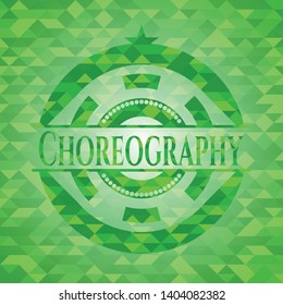 Choreography green emblem with triangle mosaic background. Vector Illustration. Detailed.