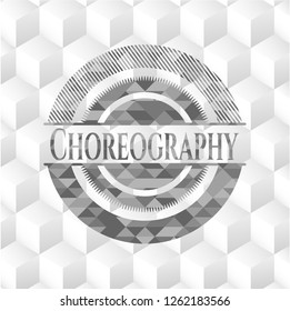 Choreography grey emblem. Vintage with geometric cube white background