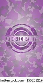 Choreography pink and purple on camouflaged pattern. Vector Illustration. Detailed.