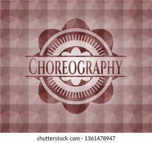 Choreography red seamless emblem with geometric pattern.