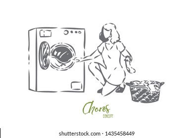 Chores concept sketch. Isolated vector illustration