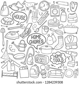 Chores Home Traditional Doodle Icons Sketch Hand Made Design Vector.