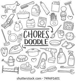 Chores Home Traditional Doodle Icons Sketch Hand Made Design Vector Illustration Clip Art.