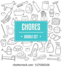 Chores Home Work Traditional Doodle Icons Sketch Hand Made Design Vector
