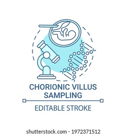 Chorionic villus sampling blue concept icon. CVS for prenatal testing. Genetic inheritance examination idea thin line illustration. Vector isolated outline RGB color drawing. Editable stroke