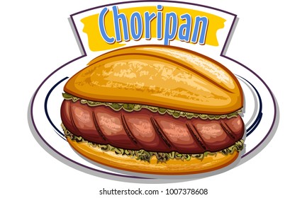 Choripan - argentinian hot dog - vector