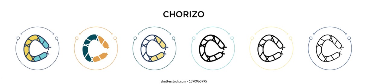 Chorizo icon in filled, thin line, outline and stroke style. Vector illustration of two colored and black chorizo vector icons designs can be used for mobile, ui, web