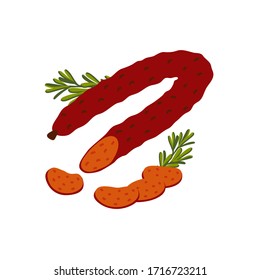 Chorizo Sausage. Meat Delicatessen On White Background. Slices Of Spanish Spicy Chorizo Sausage. Simple Flat Style Vector Illustration