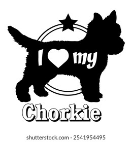 Chorkie. dog silhouette, i love my dog,  dog, dog breeds, logo, vector, silhouette, animal, illustration, icon, sign, black, pet,