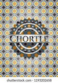 Chortle arabic style badge. Arabesque decoration.