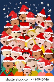 Chorus Of Christmas Kids With Dark Background