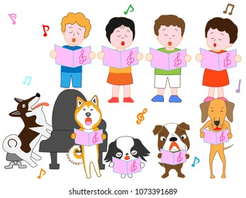Chorus of pets with children.

