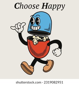 Chose happy With Pill Groovy Character Design