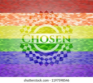 Chosen emblem on mosaic background with the colors of the LGBT flag