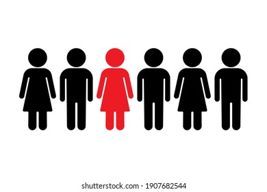 Chosen From A Group Of People. Group Of People Silhouette Standing In Row. Man And Woman Icon. Infected Person. Vector Illustration