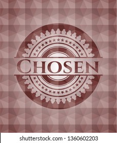 Chosen red emblem with geometric pattern background. Seamless.