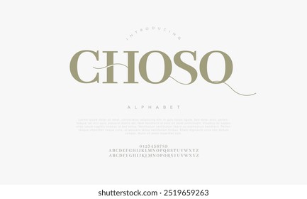 Chosq typography beauty fashion elegant minimalist serif italic fonts decorative wedding vintage retro logos. Minimal luxury font alphabet logo. Vector illustration
