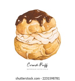 Choux pastry cream puff dessert watercolor vector