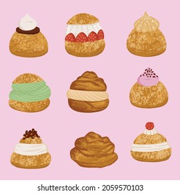 Conjunto de ilustraciones vectoriales de choux y puff