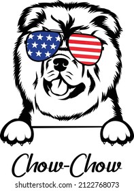 Chow Chow Cute Peeking Dog With Sunglasses American Flag Vector Image Patriotic Chow Chow