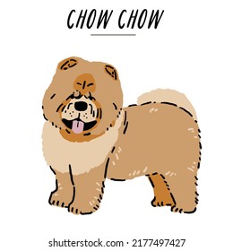 Chow Chow Dog breed Hand drawn Color Illustration