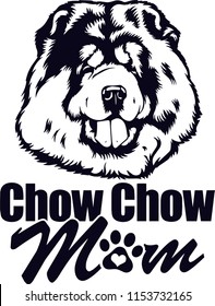 Chow Chow Dog Breed Love Peeking Pet Puppy Mom Design Element Ribbon Isolated Head Face