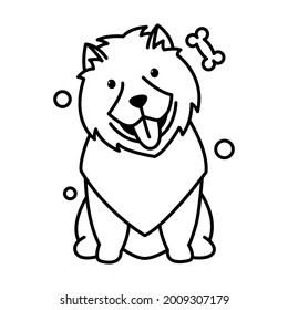 chow chow dog cute cartoon outline style icon