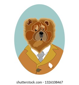 Chow chow dog portrait gentleman in coat and tie vector