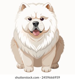 Chow Chow dog sits smiling, tongue out, showcasing carnivorous jaw and whiskers