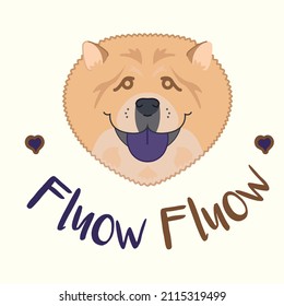 Chow chow face vector illustration. Fluffy dogwith blue tongue. Yellow color. White background.Flat design.